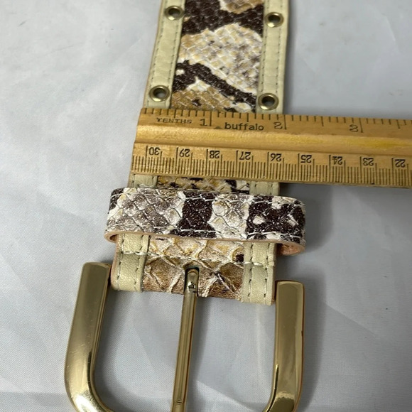 PUNTO FIBBIA Snakeskin Print Genuine Leather Wide Belt Rounded Gold Buckle L - Picture 8 of 10